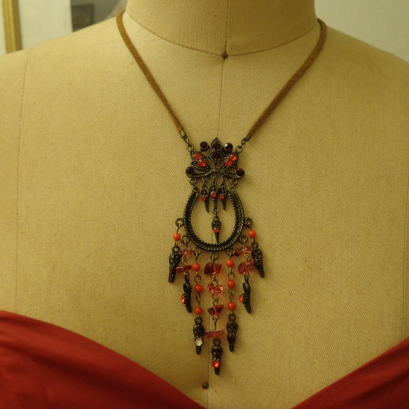 Jewelry - Red and Orange Beaded Bohemian Style Necklace